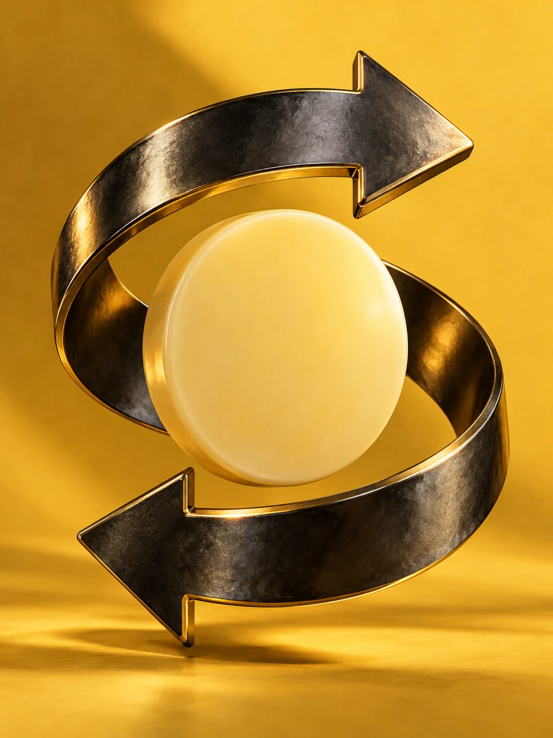 Two opposing exchange arrows on a yellow background